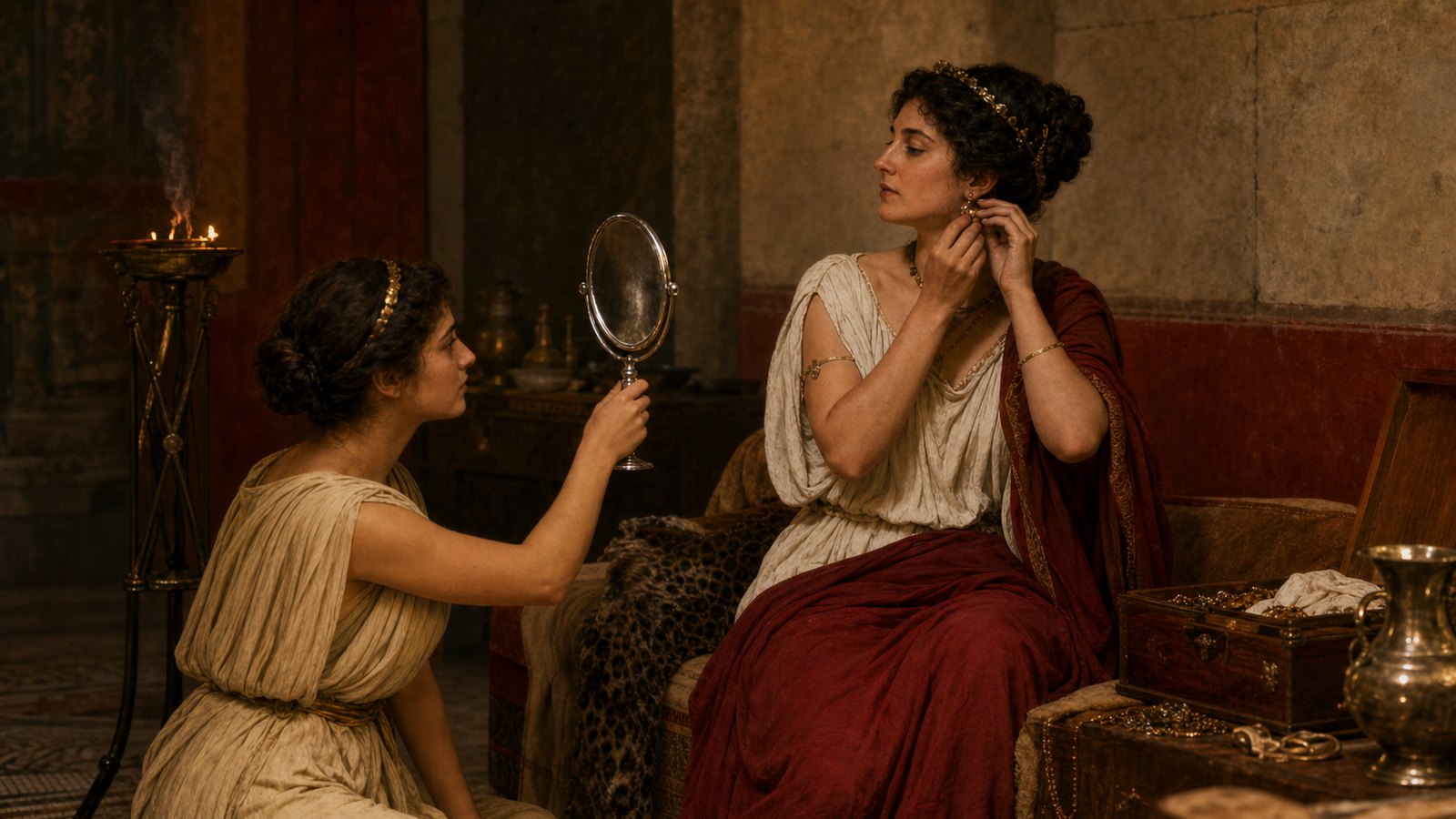 A handheld mirror made grooming a negotiation among polished metal, available light, posture, and service.