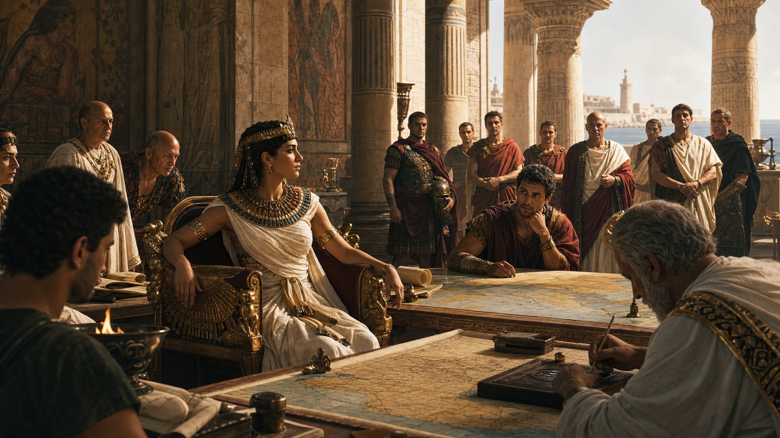 Cleopatra ruling in council at Alexandria
