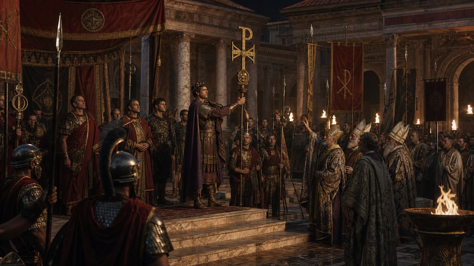 Constantinian imperial ceremony with Christian standards