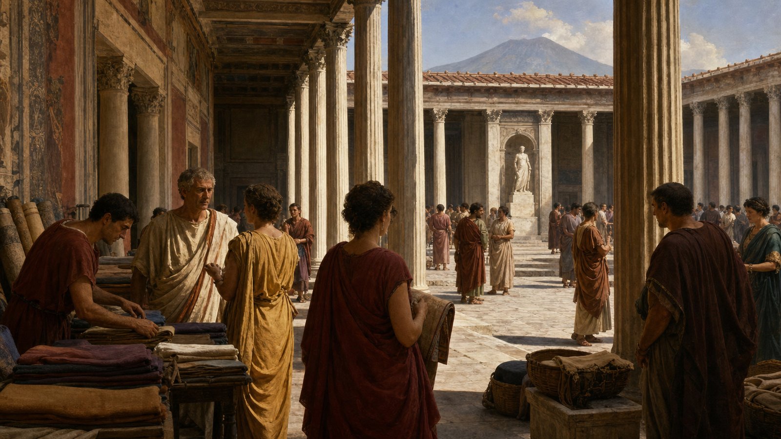The long colonnaded court of Eumachia’s complex made one woman’s benefaction part of movement through Pompeii’s Forum.