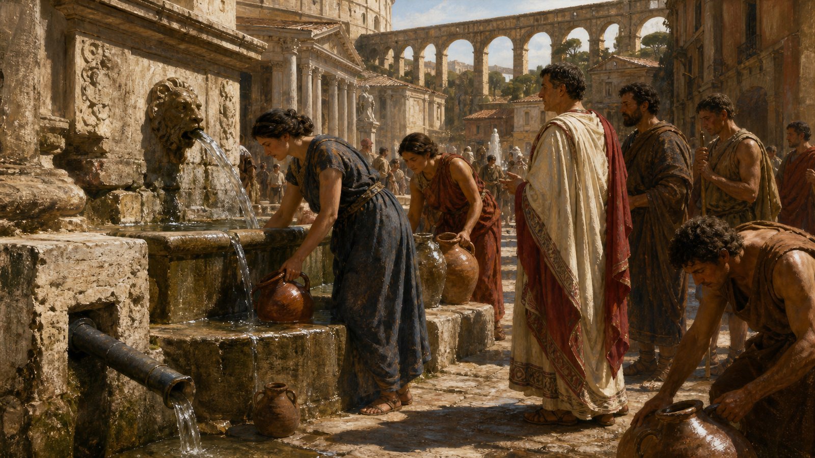 Public fountains felt reliable only because hidden channels, reservoirs, pipes, and officials were watched before the jar was filled.