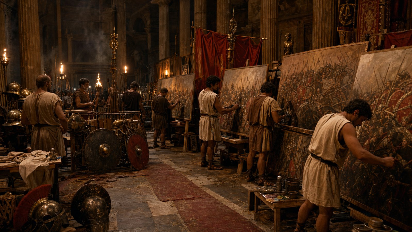 Painted panels helped city spectators picture distant victories they had never seen.