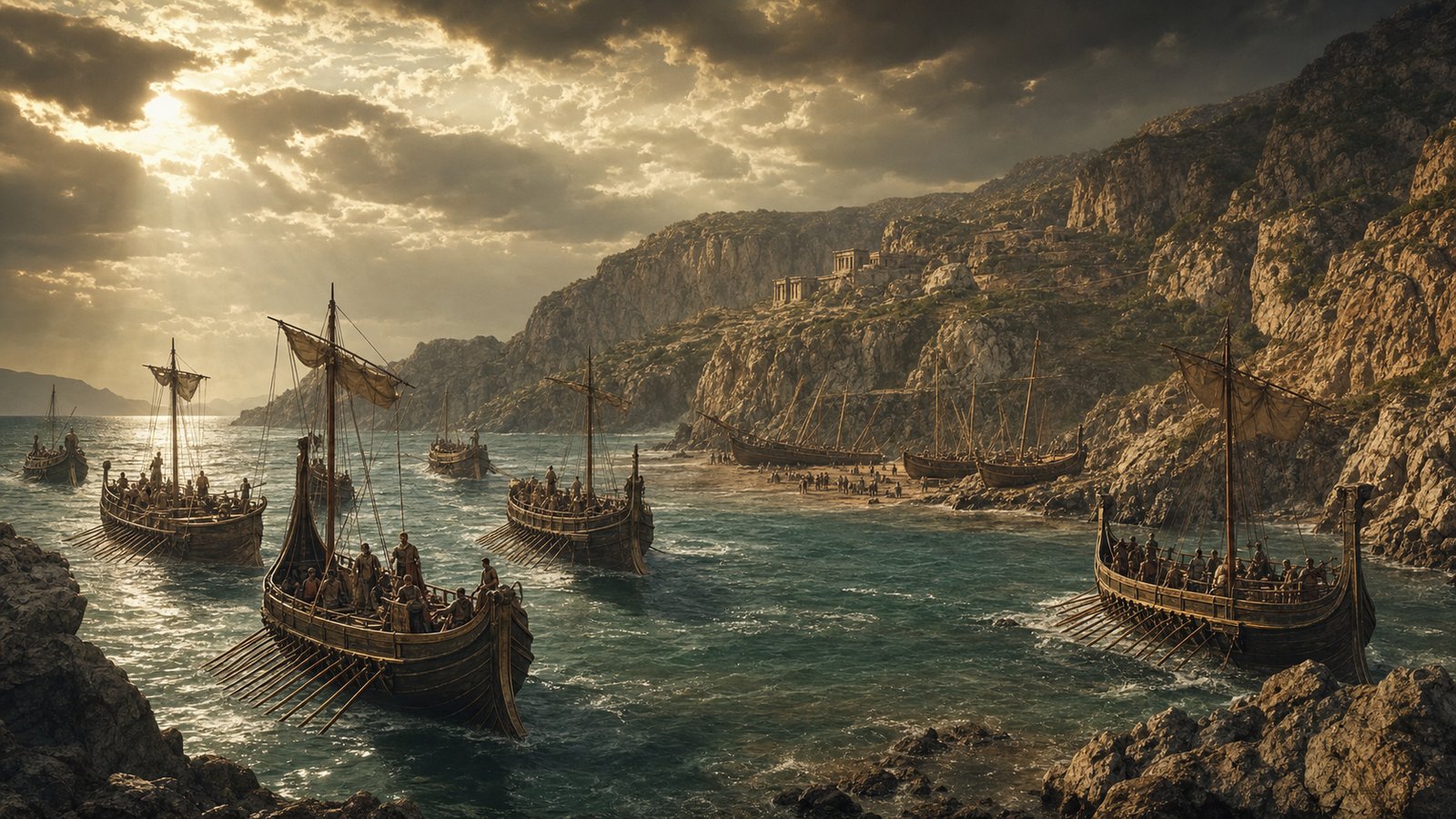 Coordinated Roman patrol ships close routes around Cilician coves, showing how sector commands converted geography into pressure.