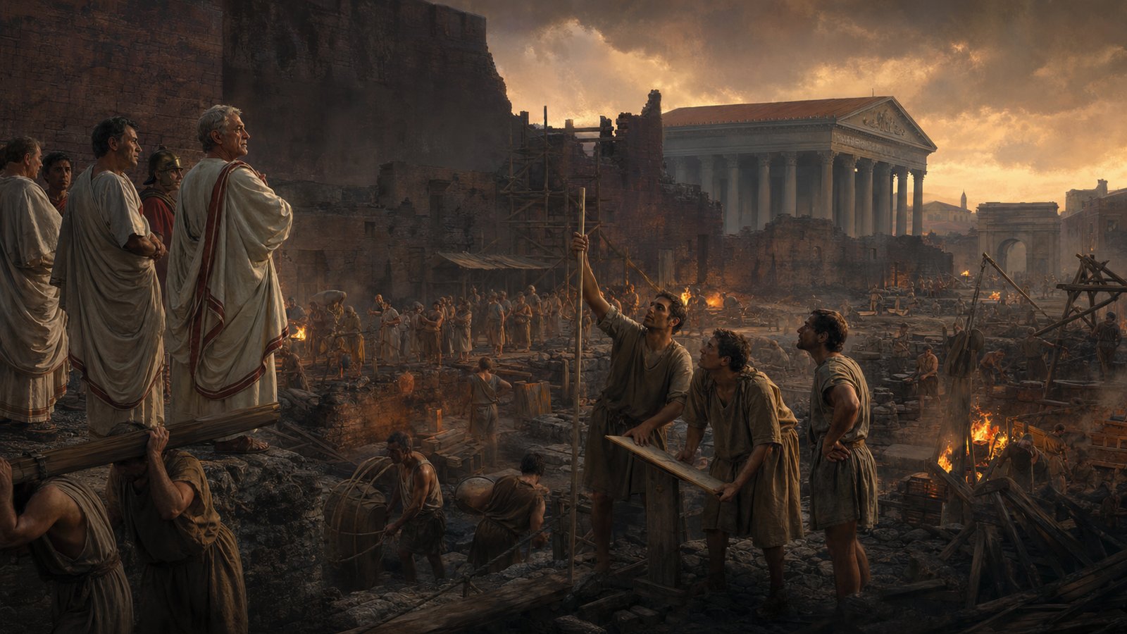 Nero-era Rome being rebuilt among charred ruins
