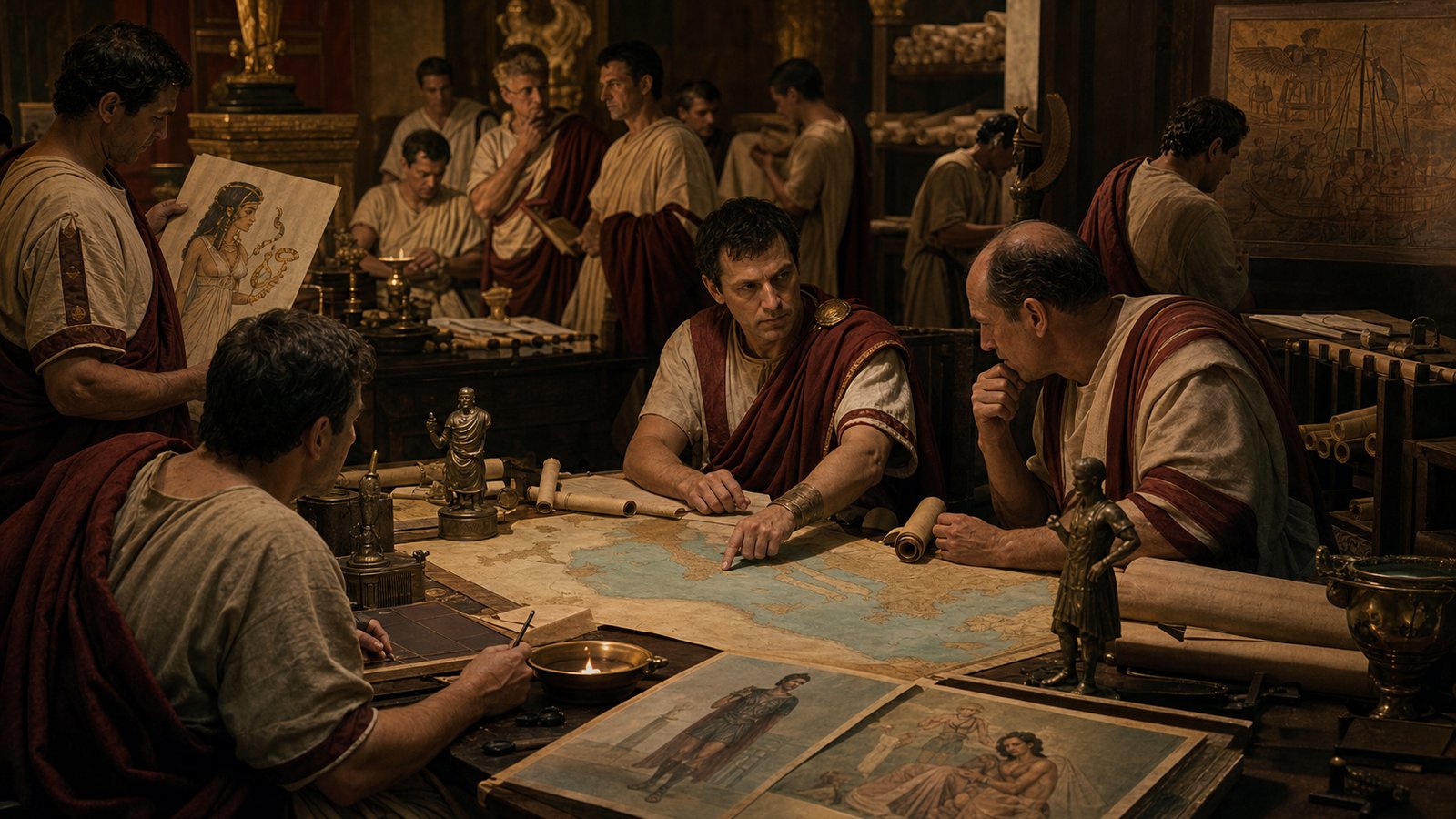 Octavian officials shaping the political story against Cleopatra