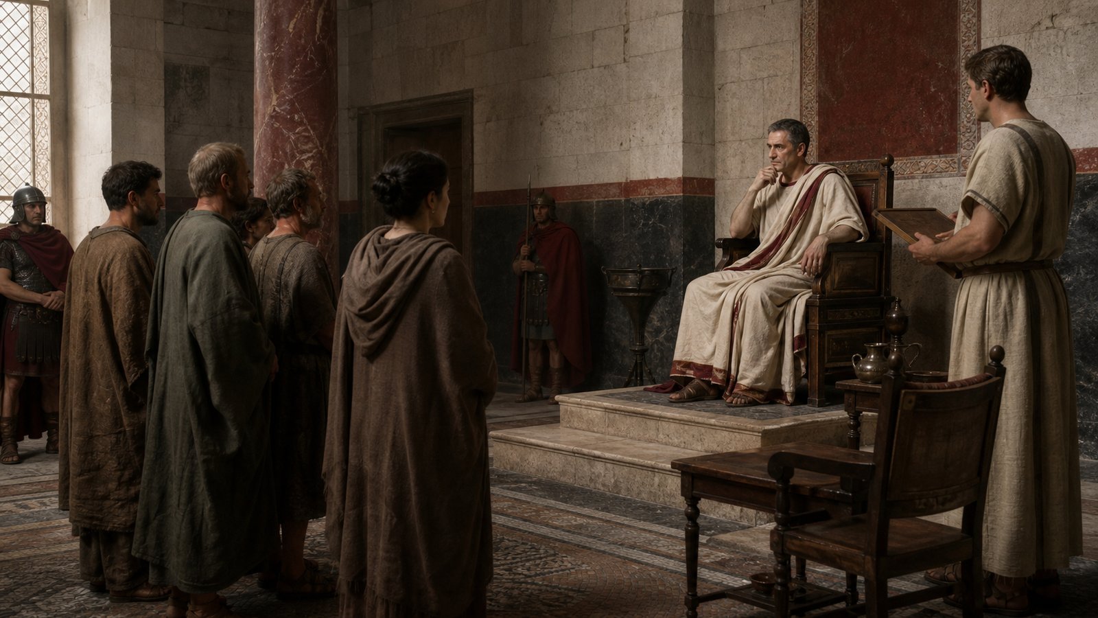 A provincial governor pauses over testimony before sending an uncertain case to the emperor for direction.