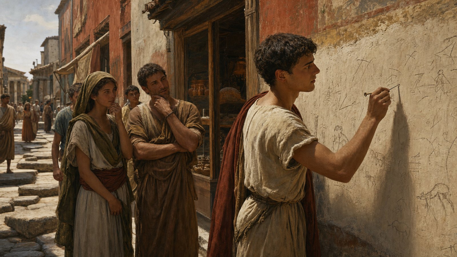 A stylus and a patch of plaster gave an ordinary passerby a cheap route into Pompeii's public conversation.