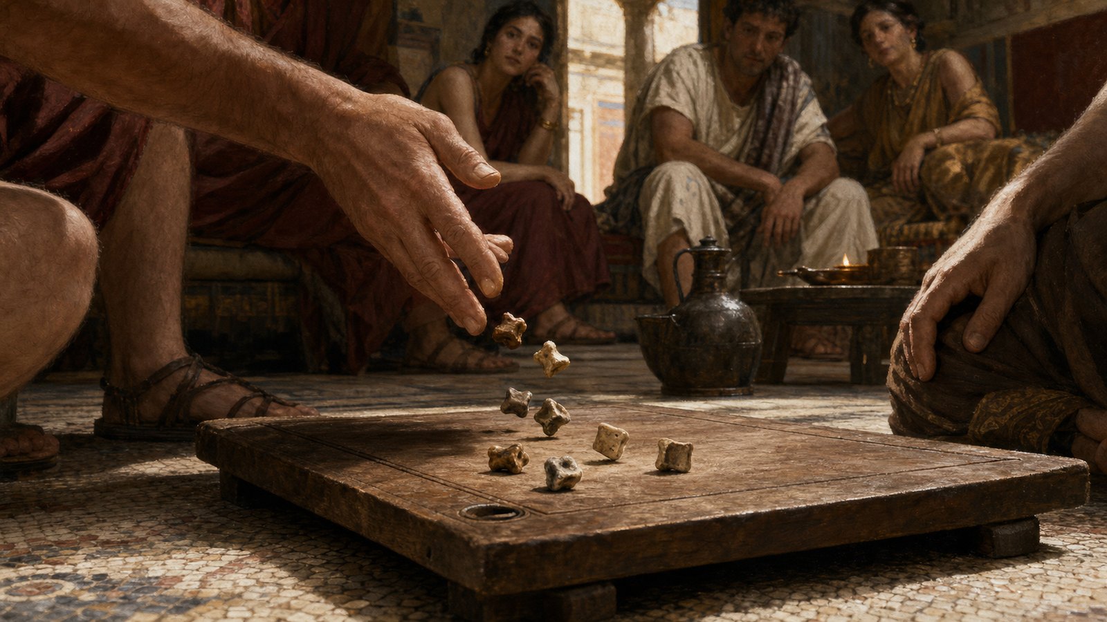 Cubic dice and irregular tali made different patterns of chance, but both needed witnesses to read the final cast.