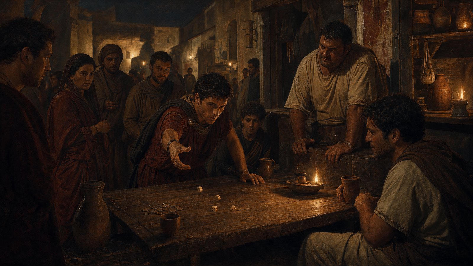At a tavern table, the sound of a throw and the reaction to it could widen a wager’s audience in seconds.