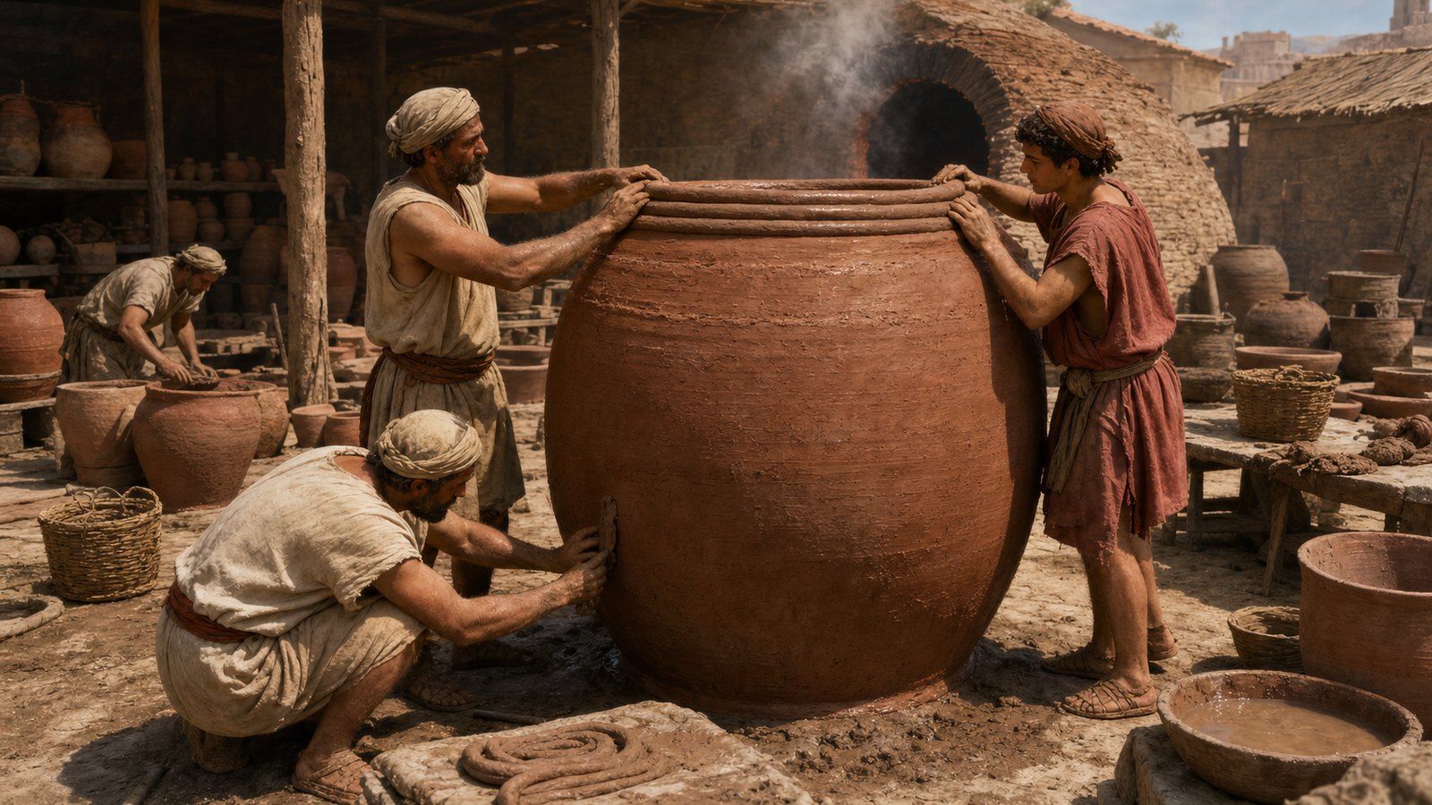 Building a dolium required thick clay walls to rise in stages around a vessel too large for an ordinary potter's wheel.