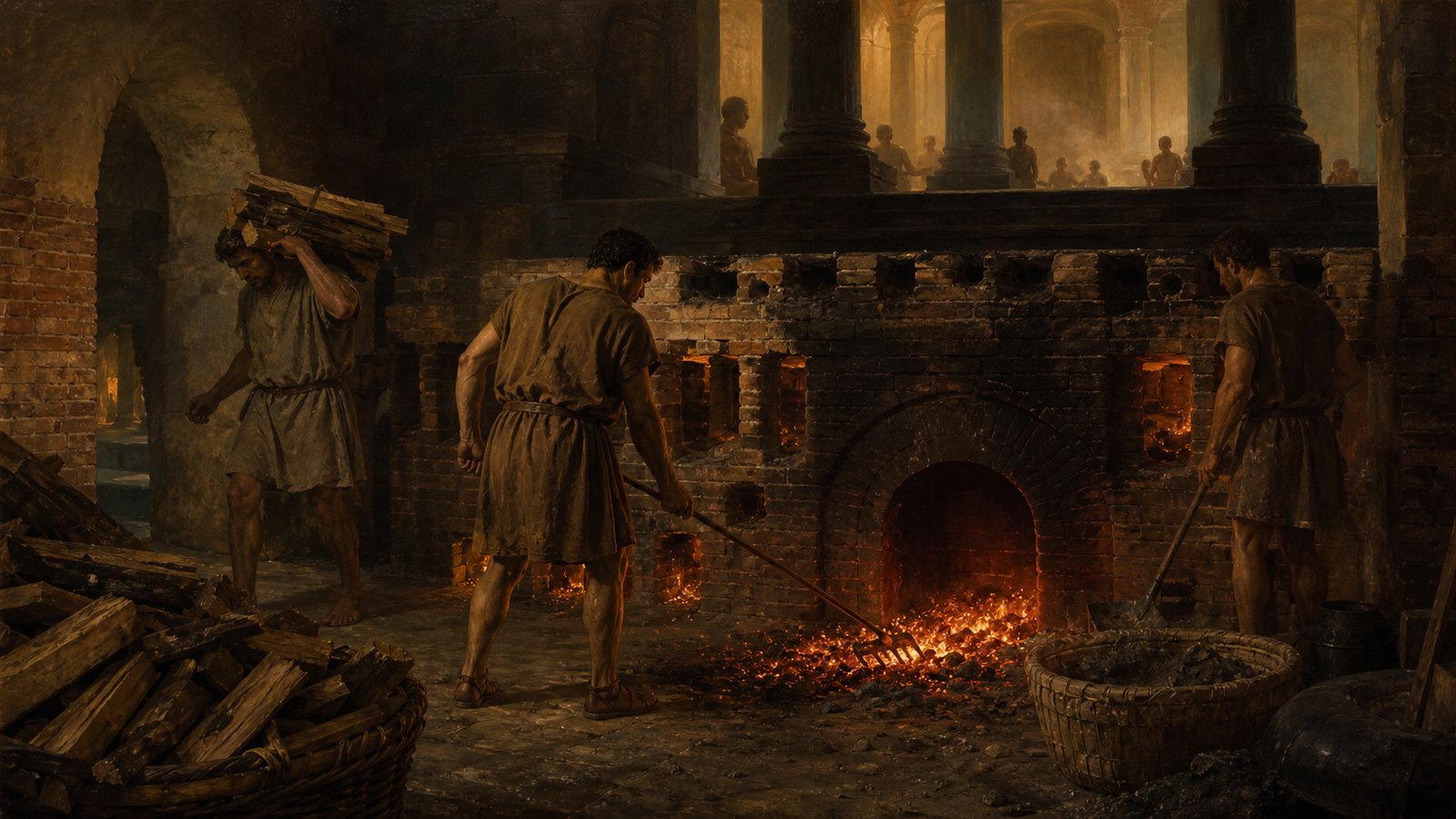 Furnace attendants fed dry wood, raked embers and cleared ash so warmth upstairs remained steady and smoke stayed inside its designed route.