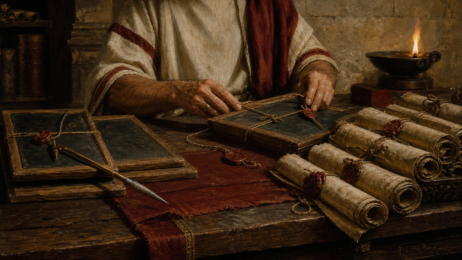 Wax tablets, cords, seals, and scrolls made remembered obligations physically inspectable.