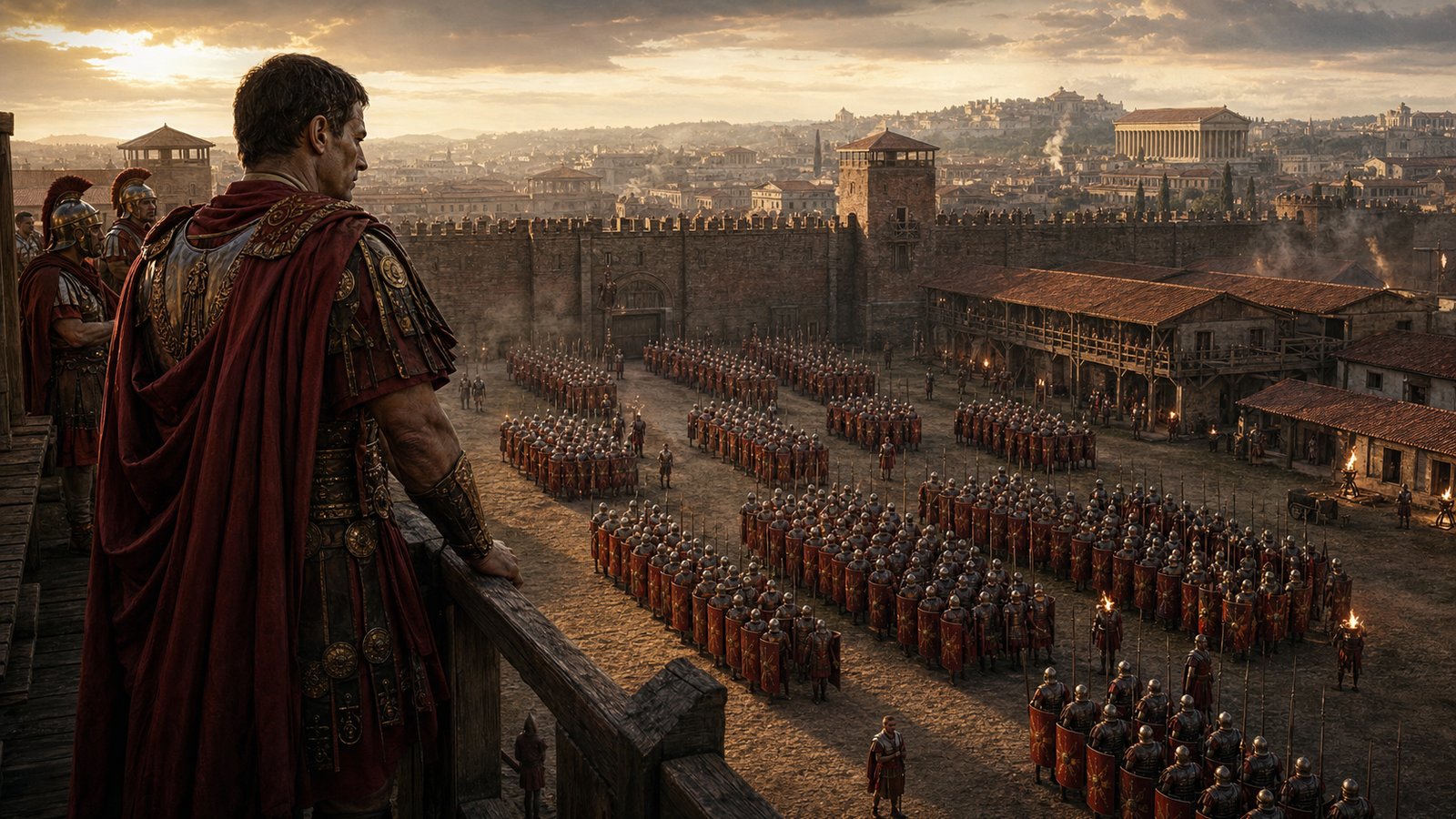 Praetorian cohorts drilling inside the Castra Praetoria in Rome