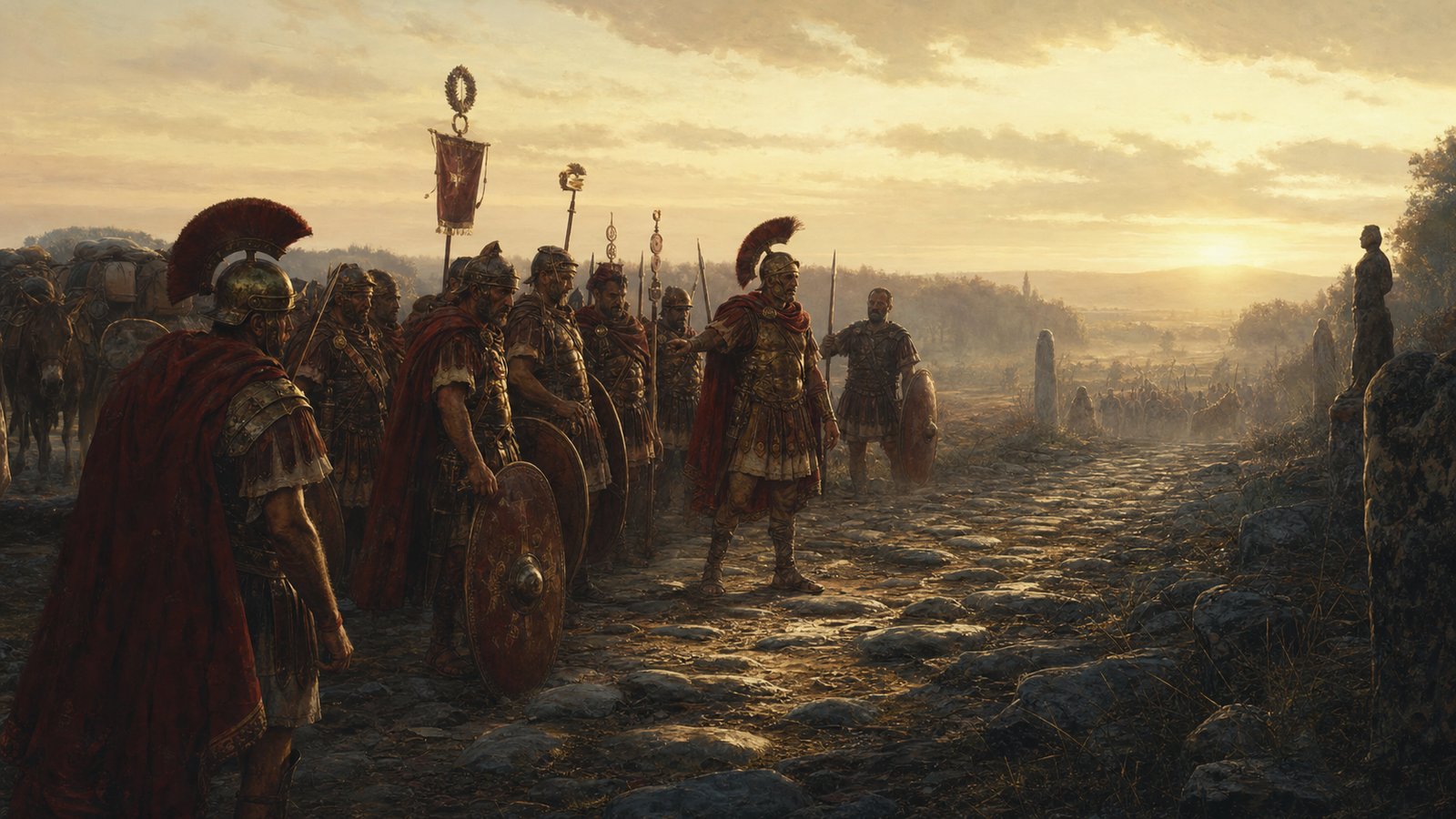 Roman veterans receiving orders on the road toward Rome