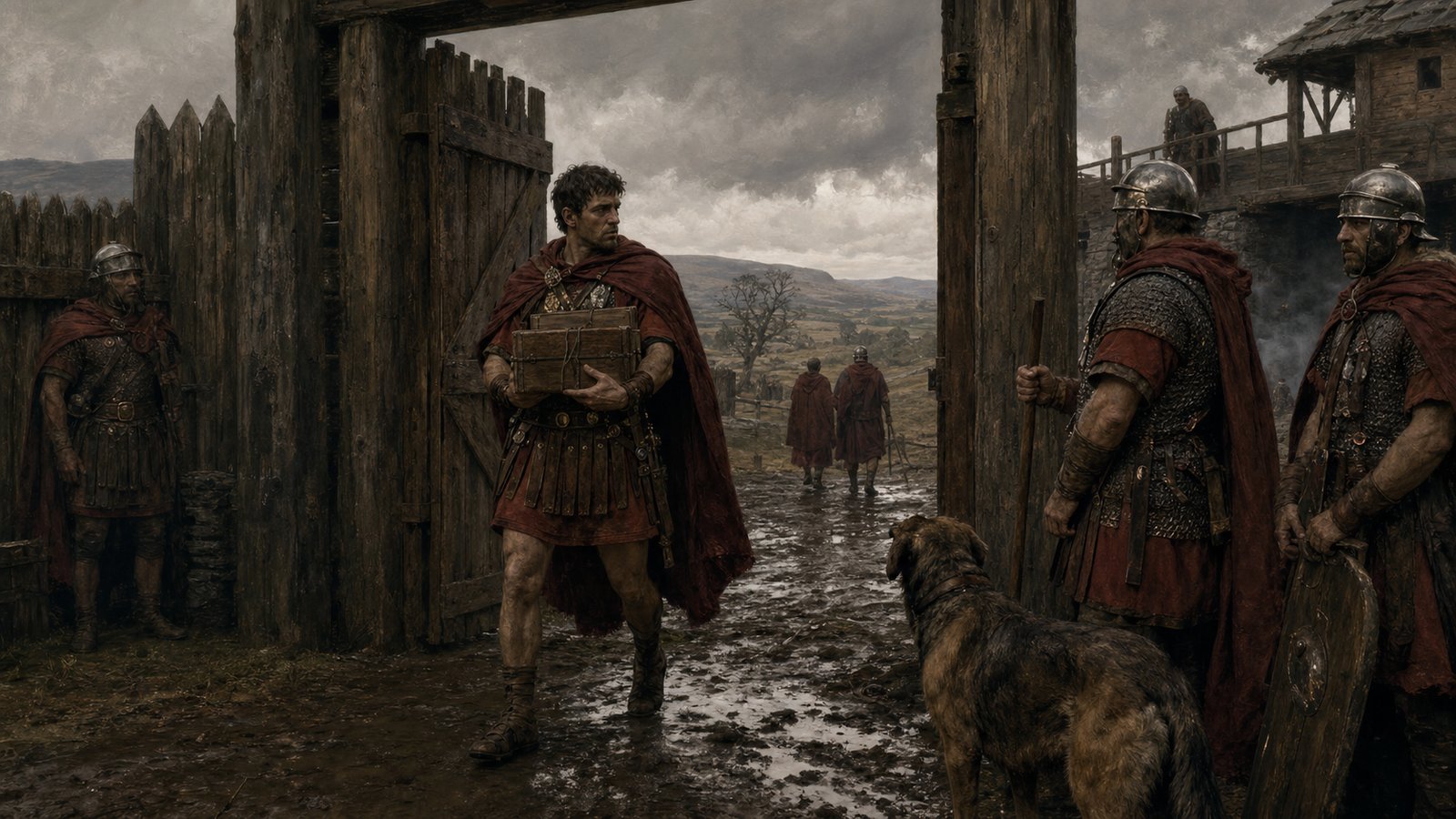 A Roman courier leaves Vindolanda fort with wooden tablets