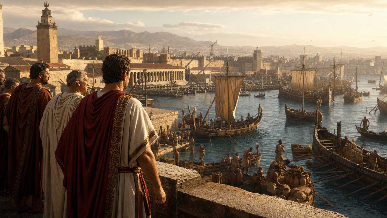 Roman envoys overlooking the harbor of Carthage