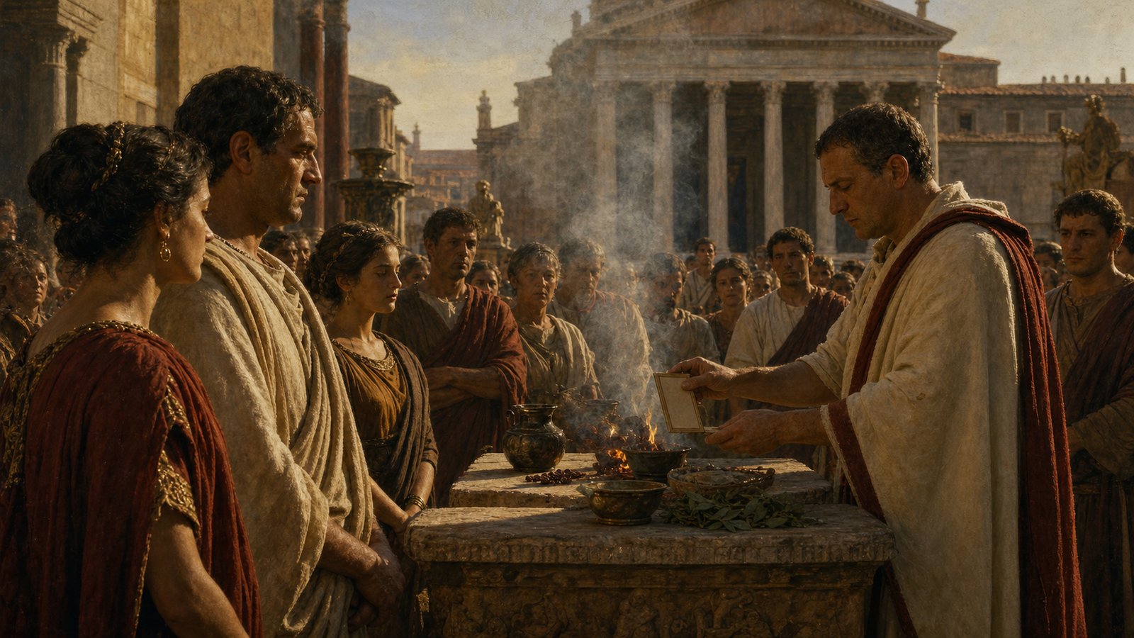 A Roman altar made a promise public through stone, smoke, witnesses, and repeated ritual movement.