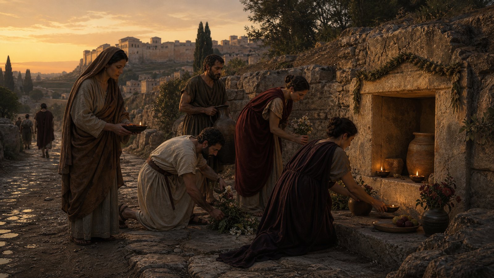 A modest tomb niche, lamps, and records made memory possible beyond elite family monuments.