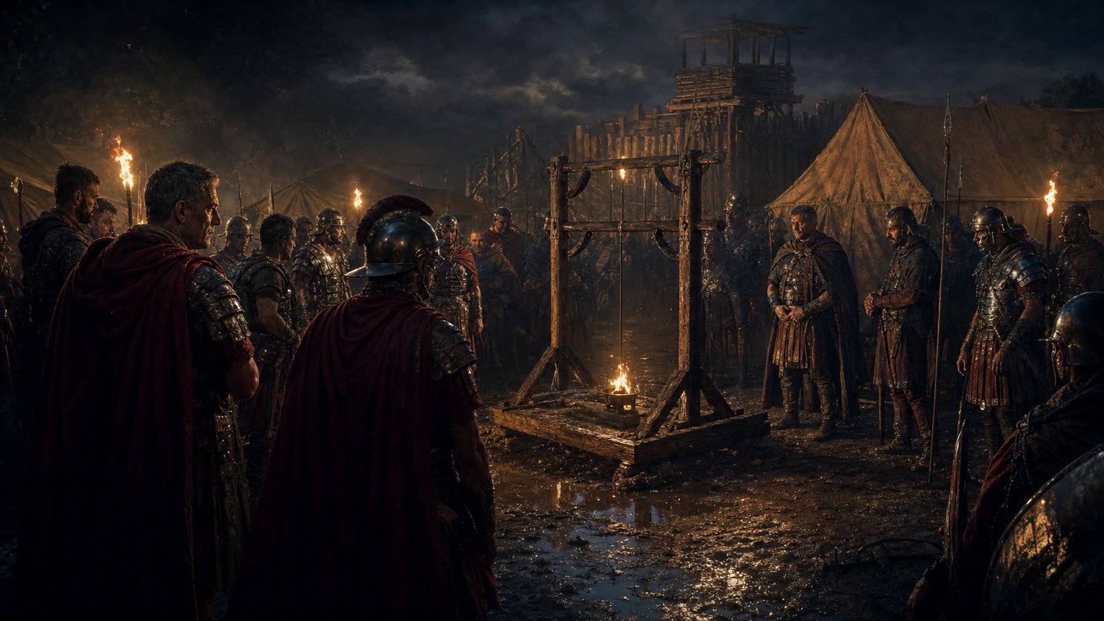 Roman soldiers around a standard place in camp