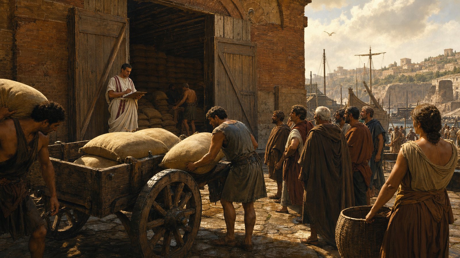 Warehouse doors, sacks, tablets, and porters made supply confidence visible before a loaf ever reached a hand.