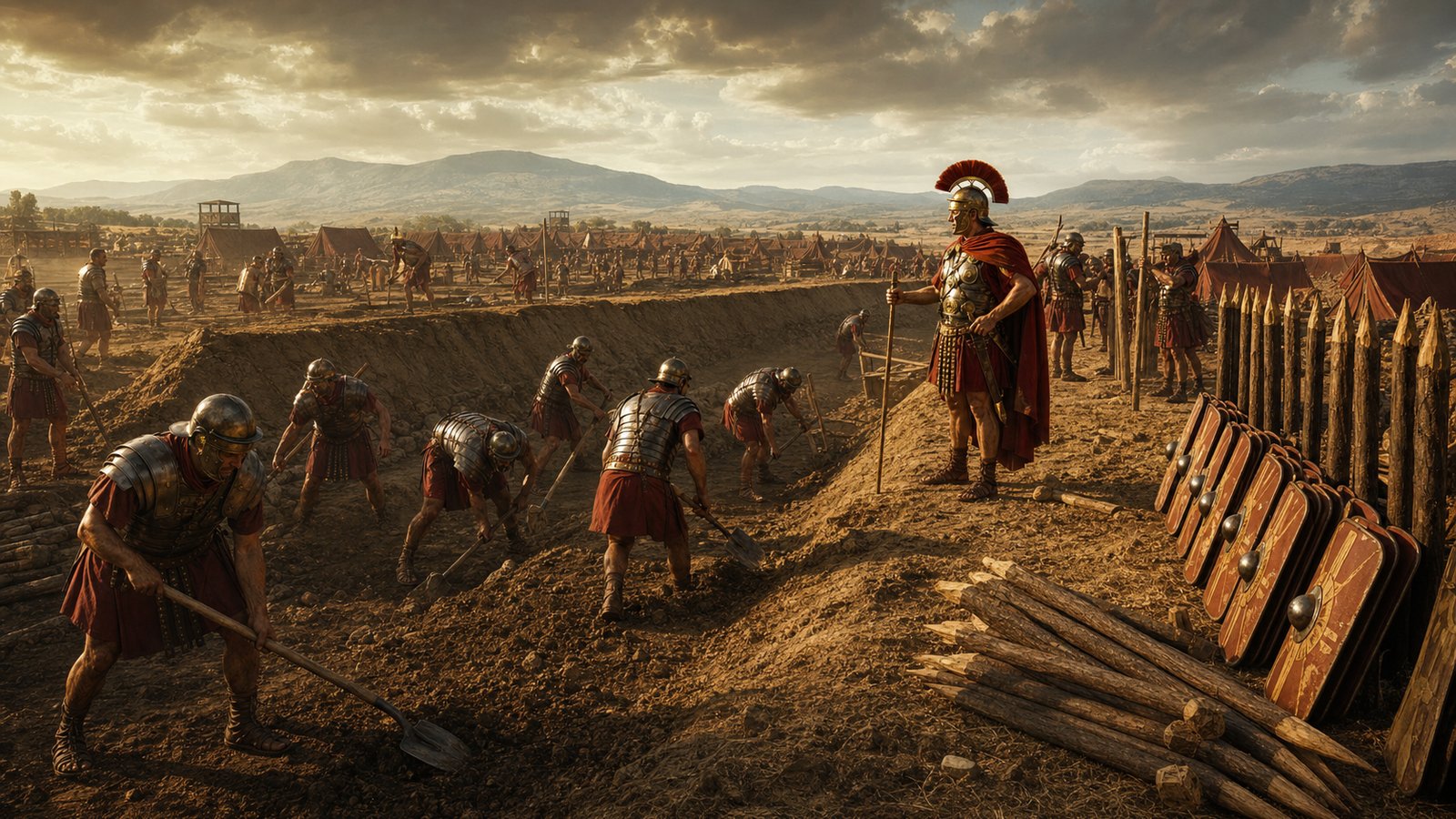 Roman camps turned a dangerous night in hostile country into a measured routine of ditch, rampart, gate, and street.