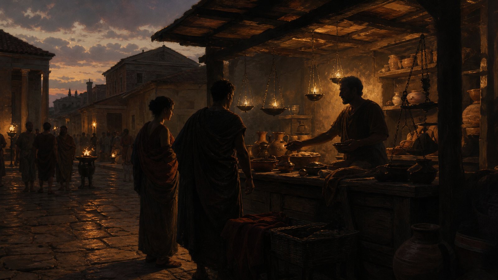 Roman oil lamps turned evening work into something inspectable: flame, wax tablets, tools, hands, and a table gathered in one small circle of light.