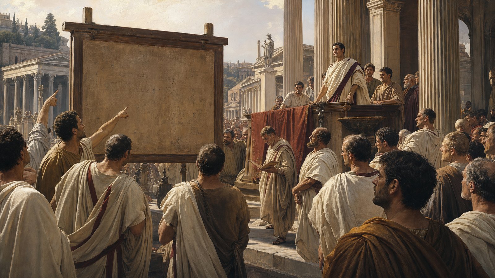 The praetor’s public board turned legal expectations into something citizens and advocates could gather around.