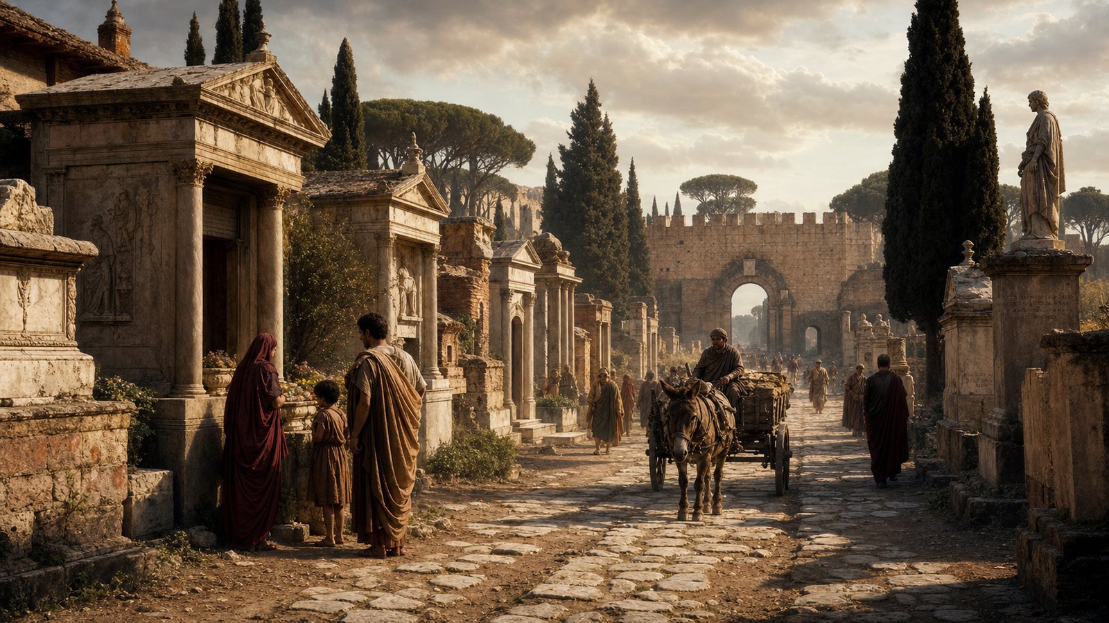 Roadside tombs made the approach to a Roman city a corridor of names, family claims, and visible memory.