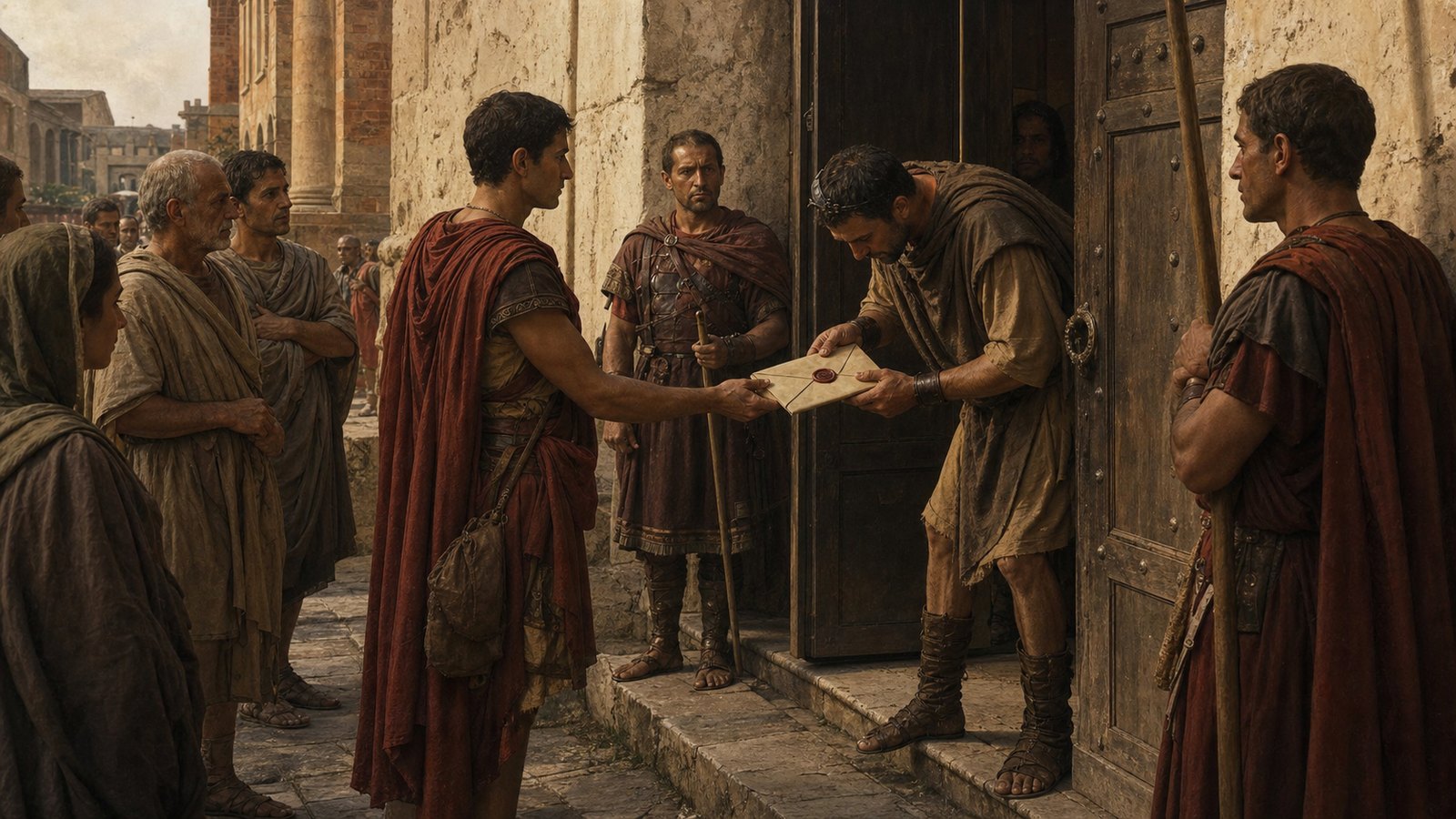 A sealed packet becomes public evidence when a doorkeeper inspects the wax impression.