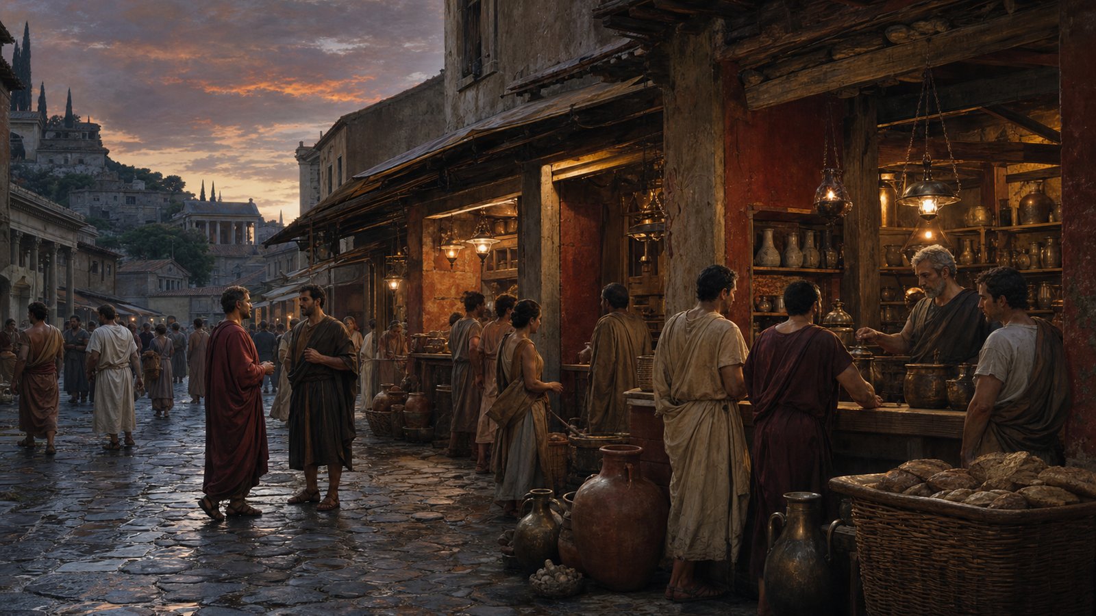 Weights, amphorae, counters, and customers made trust and suspicion visible in ordinary exchange.