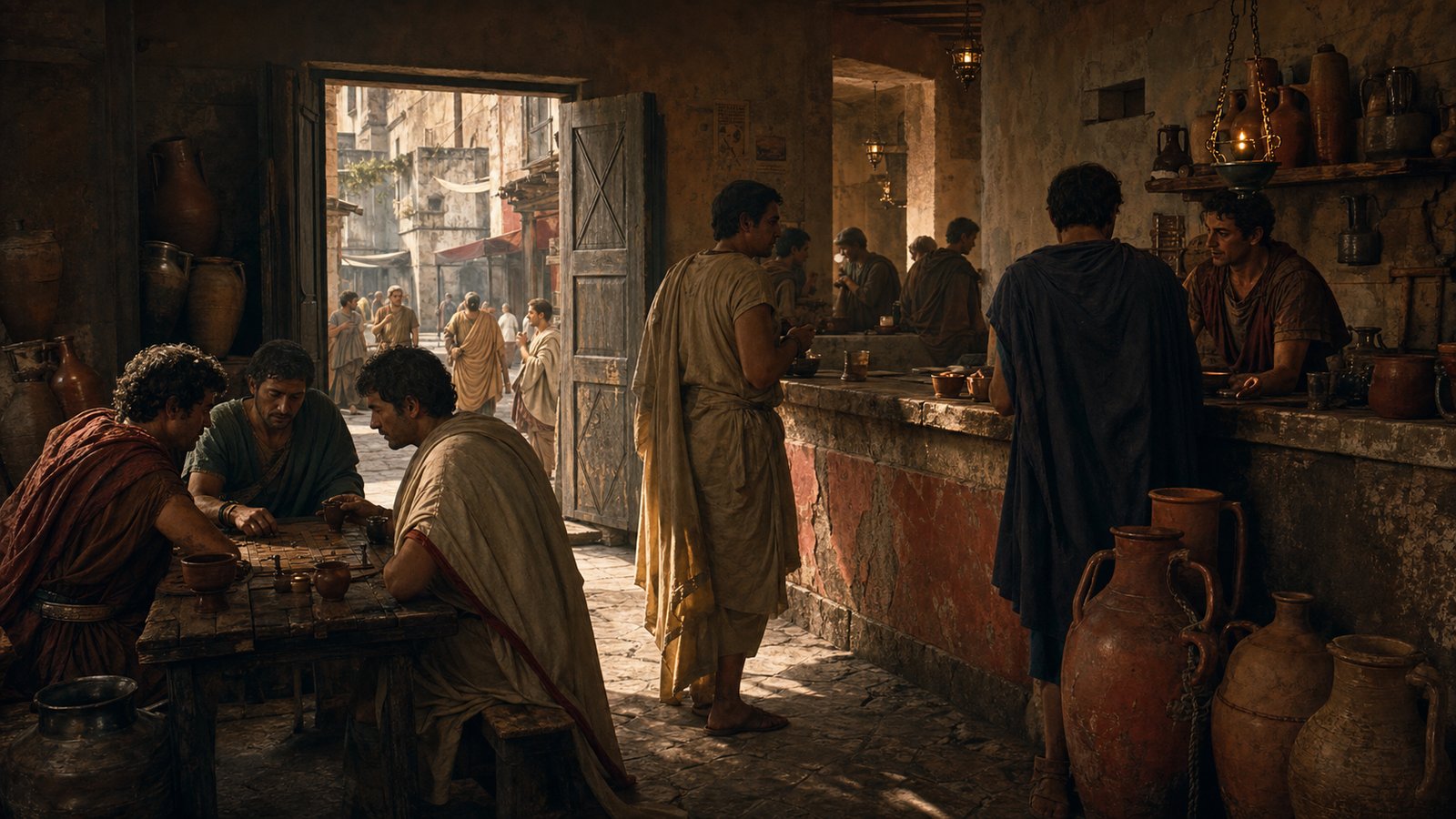 The taberna put food, drink, trade, and talk directly onto the Roman street.