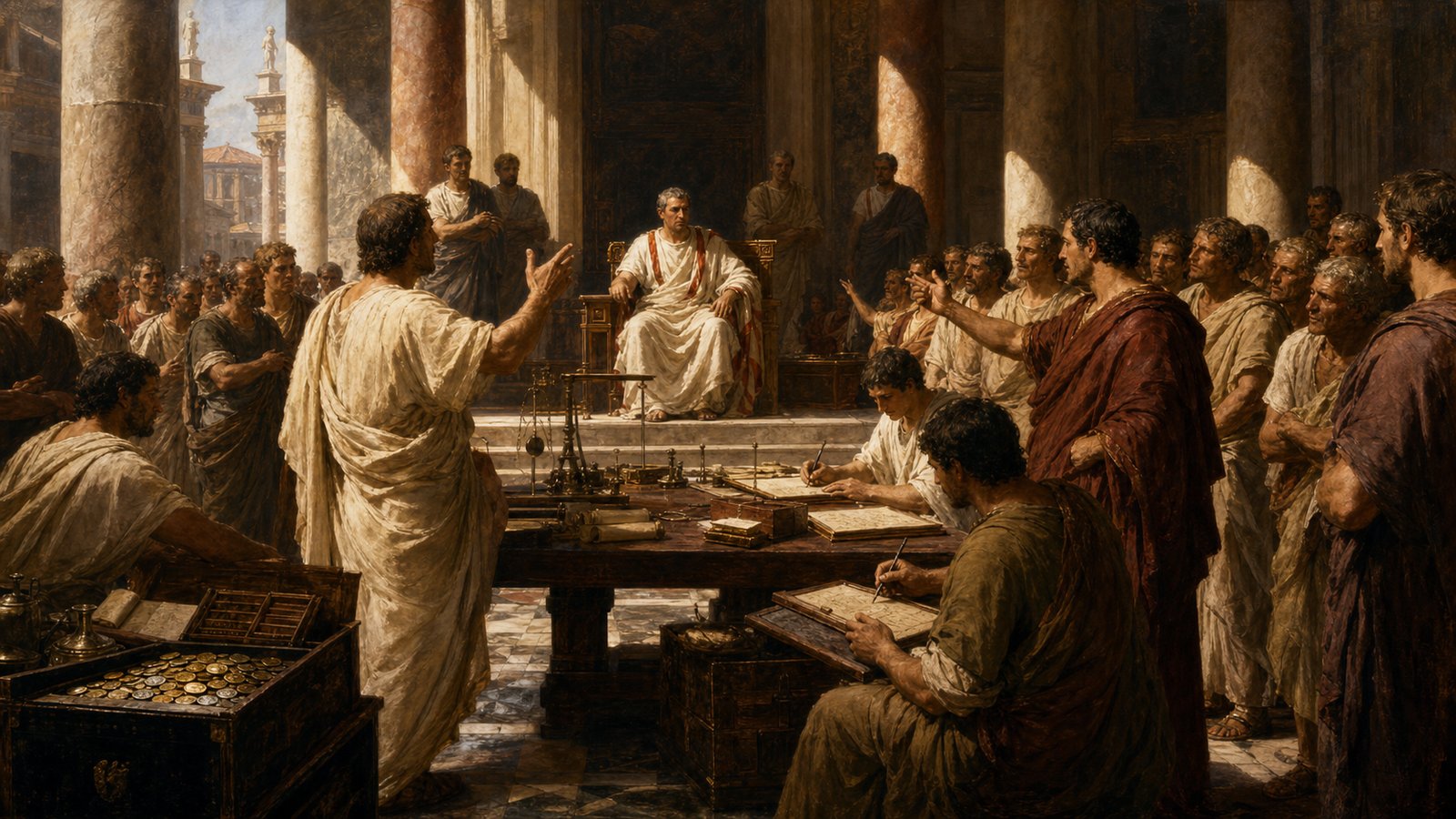 Revenue became concrete when merchants met coins, tablets, seals, weights, and men empowered by public contracts.