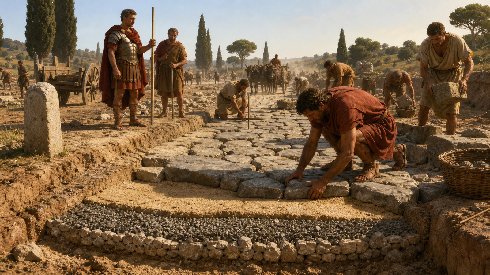 A Roman road made conquest durable because soldiers, orders, merchants, and tax demands could return along the same line.