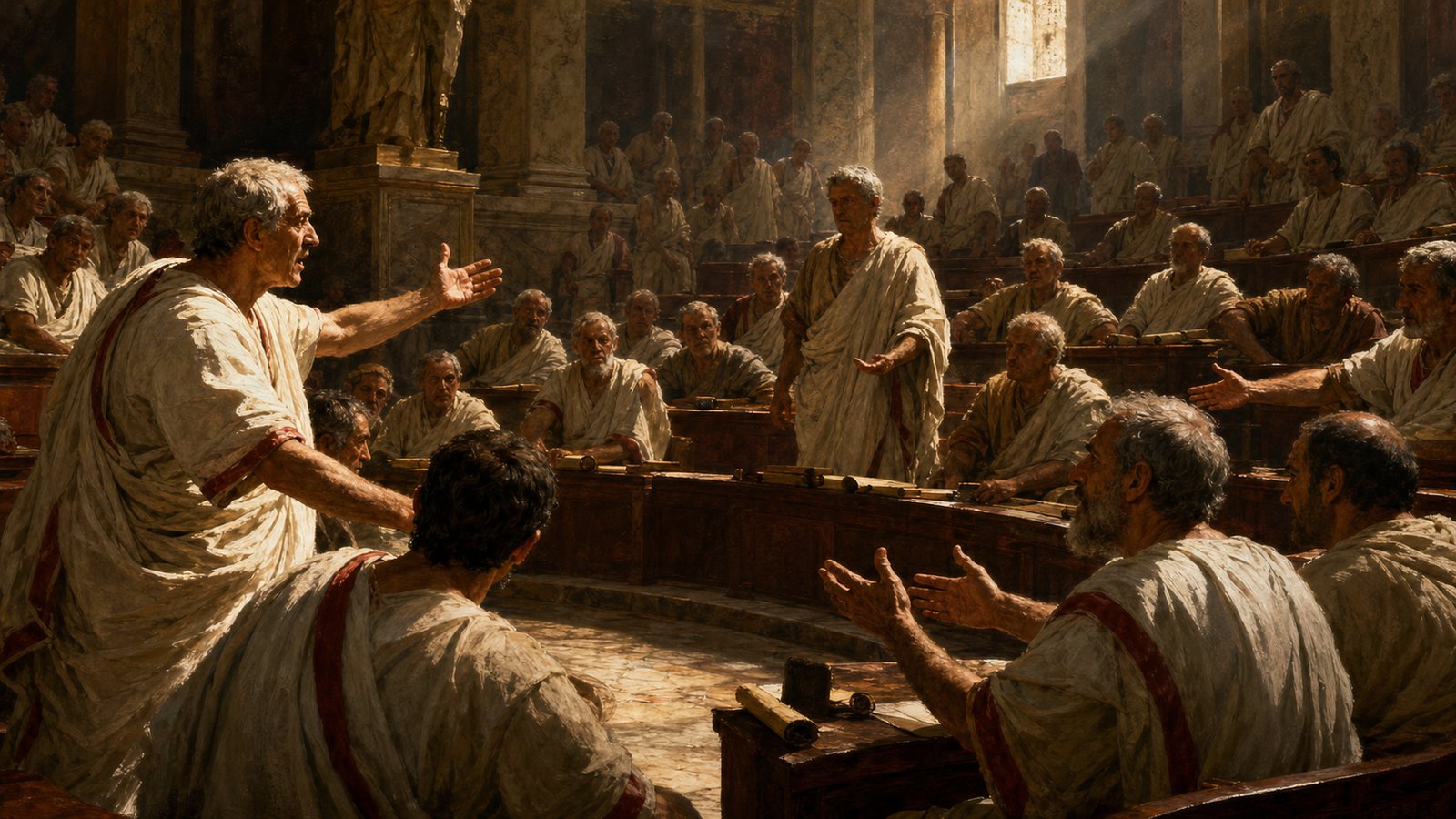 Roman senators debating inside the Curia