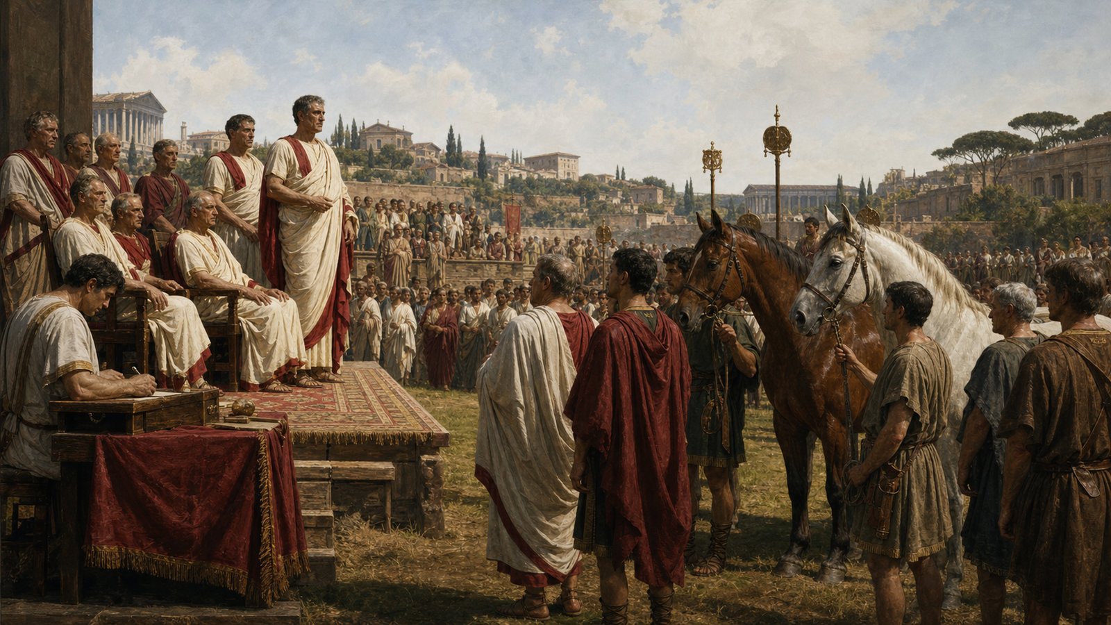 Roman censors reviewing equestrians and citizens