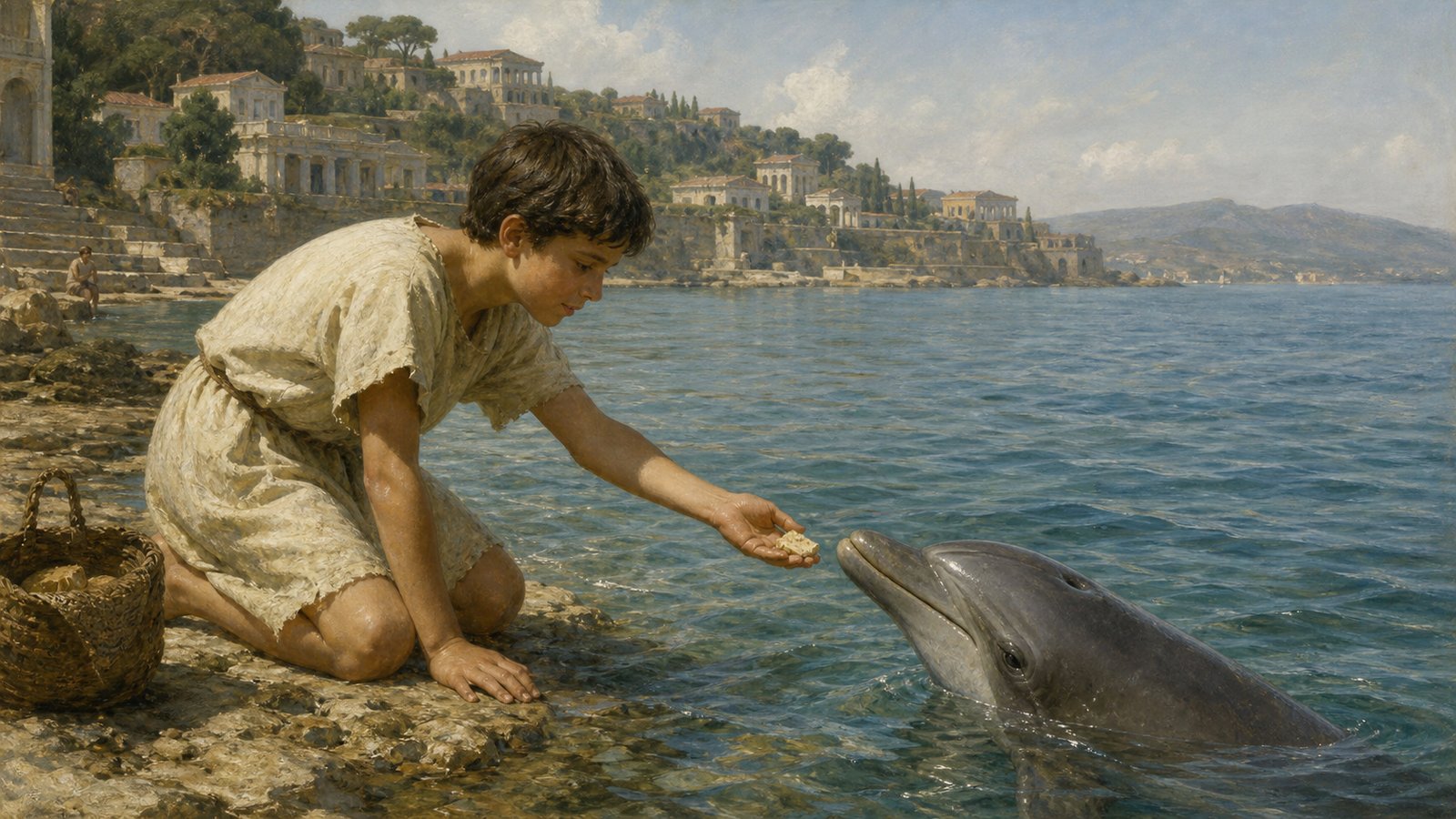 The boy’s noon bread began a repeated ritual of call, feeding and departure across the Lucrine water.