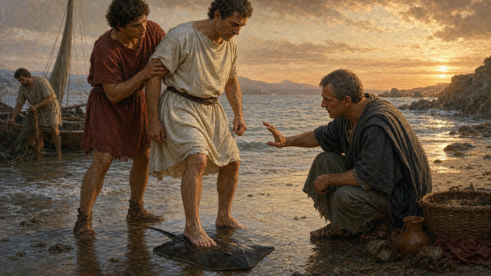 Scribonius instructed a gout patient to stand with a live black torpedo ray beneath the feet until numbness rose toward the knee.