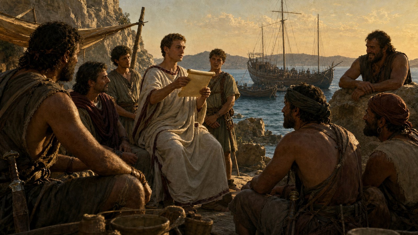 Plutarch says Caesar spent thirty-eight days treating his Cilician captors like an unruly bodyguard, even ordering them quiet while he slept.