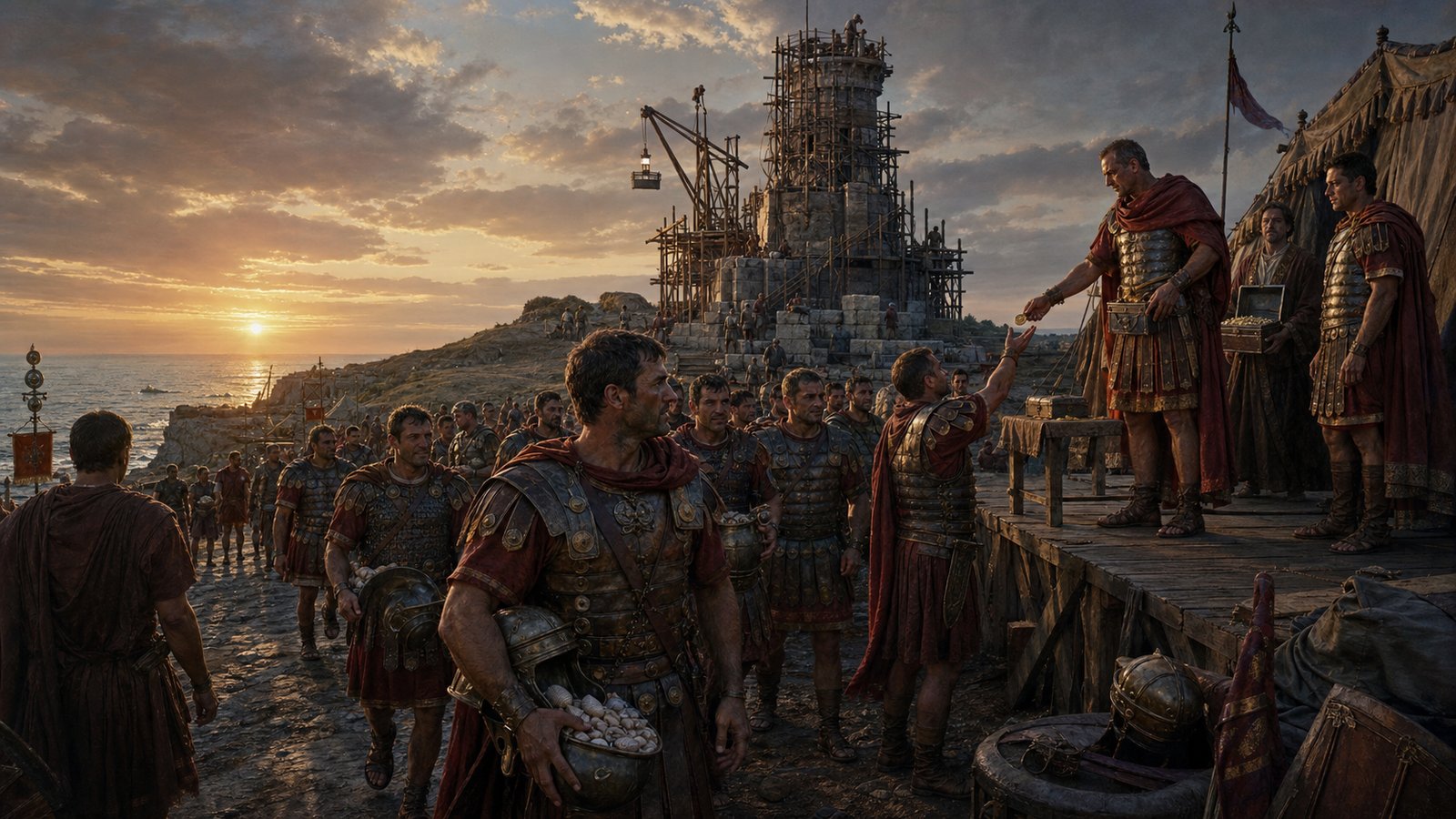 Caligula paired the shell order with cash rewards and a high coastal beacon presented as a memorial of victory.