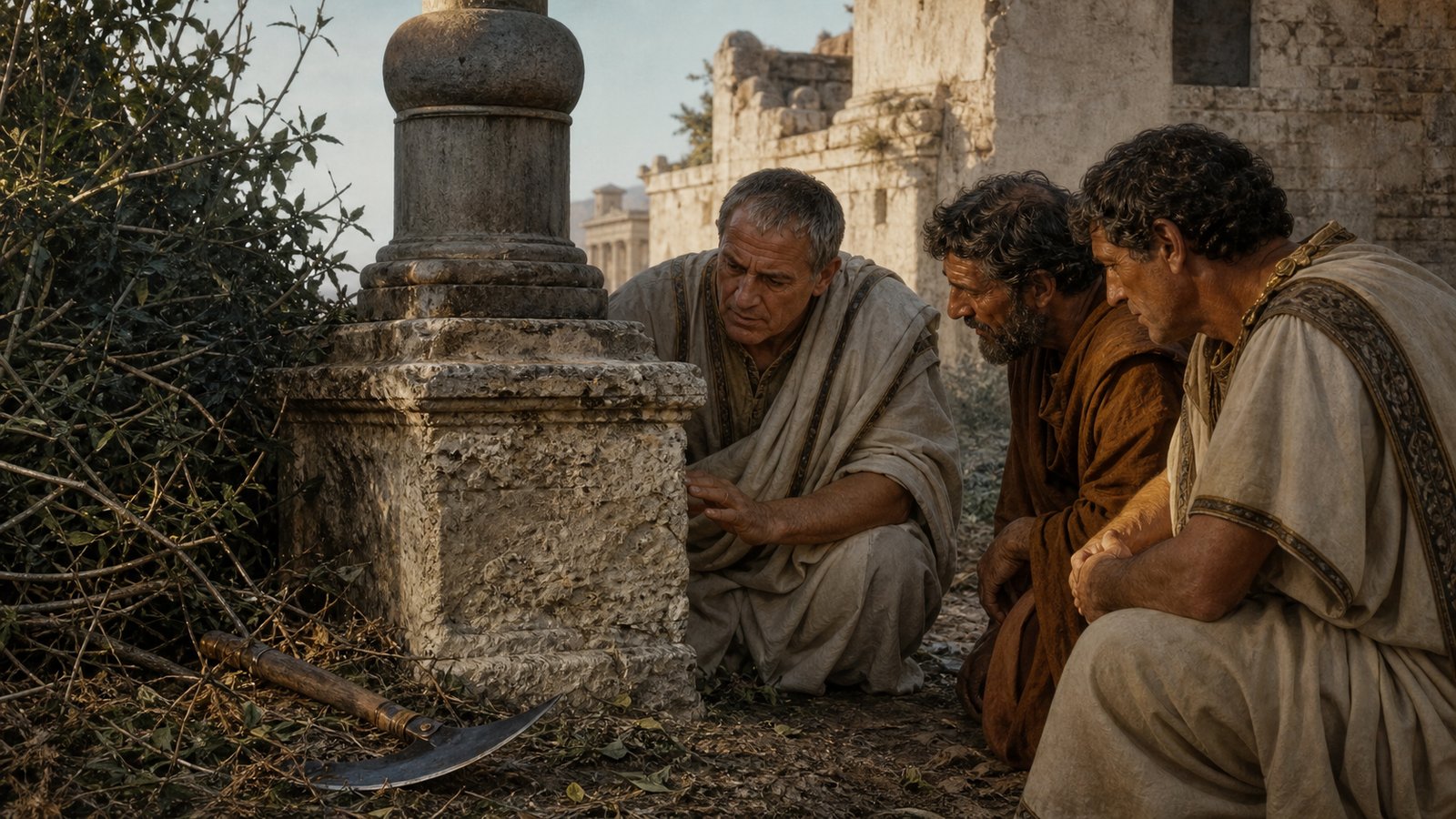 Men with scythes cleared a narrow way until Cicero could inspect the partly effaced inscription on the pedestal.