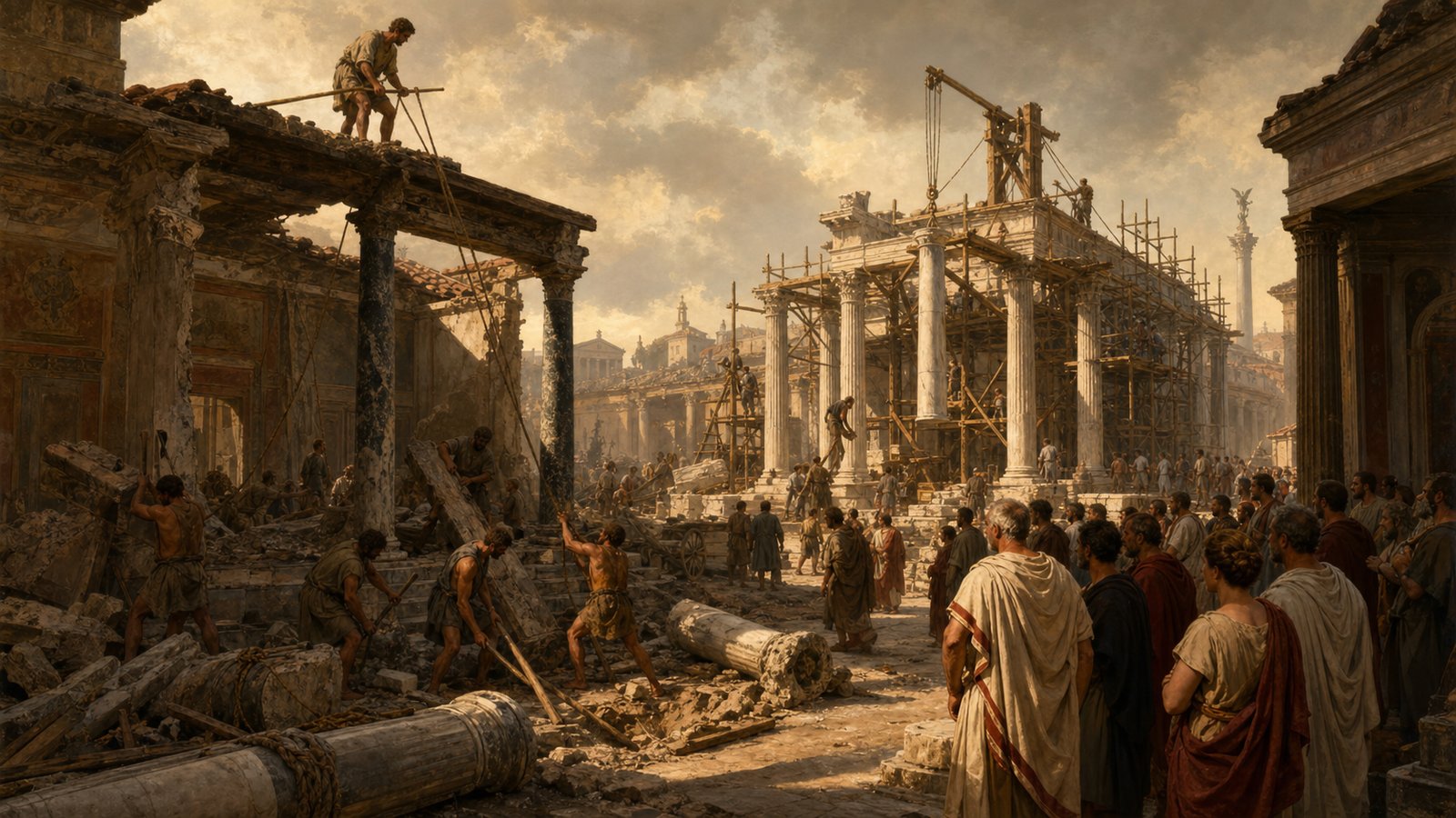 After Pollio’s death, Dio says Augustus demolished his Roman house; the Portico of Livia replaced the private monument with imperial public architecture.
