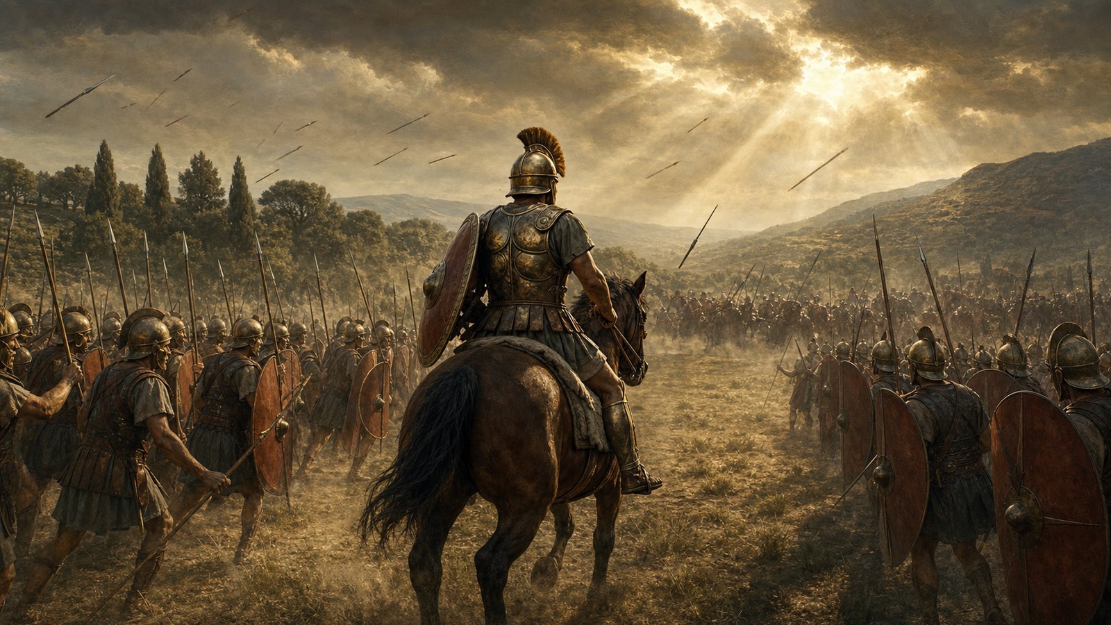 Decius then changed from ritual posture to mounted action, riding in full armour toward the Latin line as his lictors carried notice to Manlius.