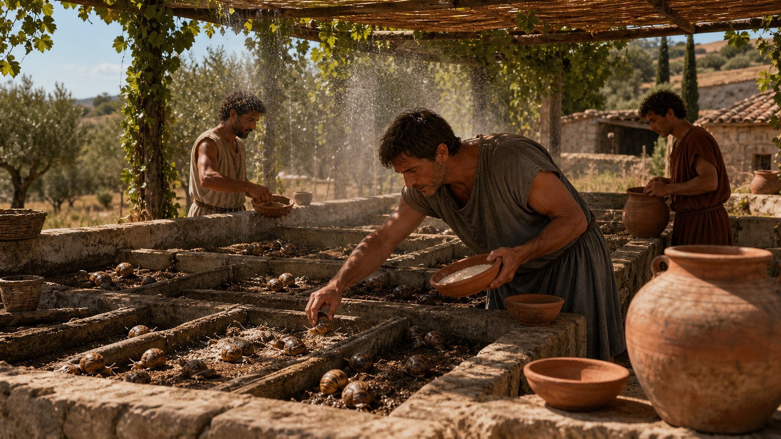 Roman snaileries used bounded, shaded and watered enclosures to keep living stock available on the owner’s schedule.
