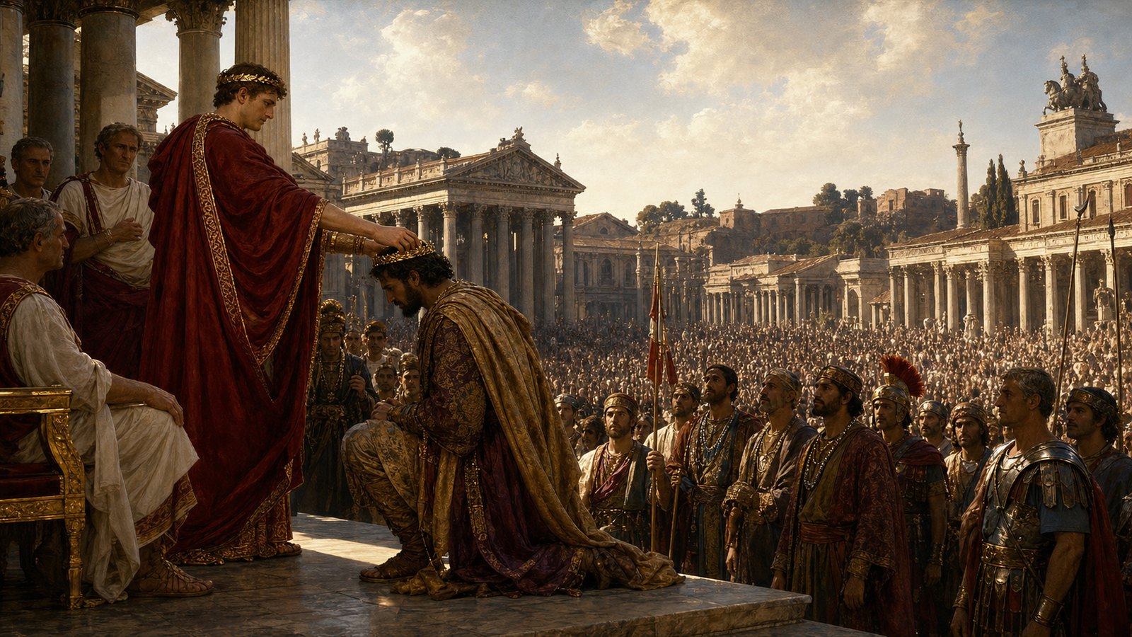 Before the Forum crowd, a Roman diadem turned negotiation into a visible hierarchy.