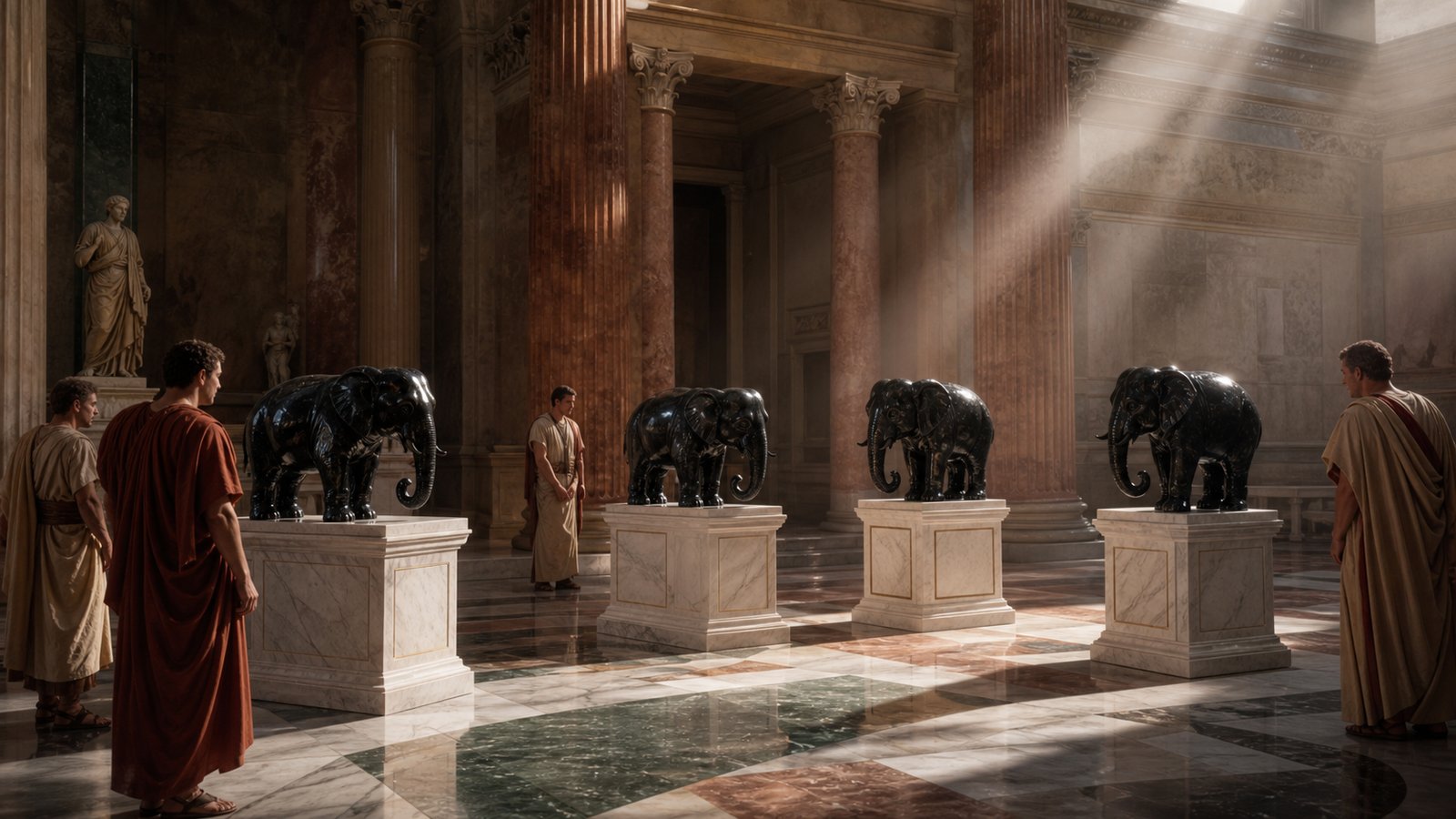 Pliny says obsidian existed at scales large enough for Augustus to dedicate four black elephant sculptures in the Temple of Concord.