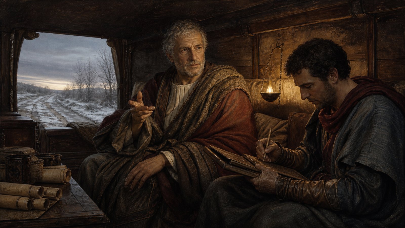 A secretary travelled beside Pliny with a book and writing tablets; in winter, long sleeves protected the writer’s hands from the cold.
