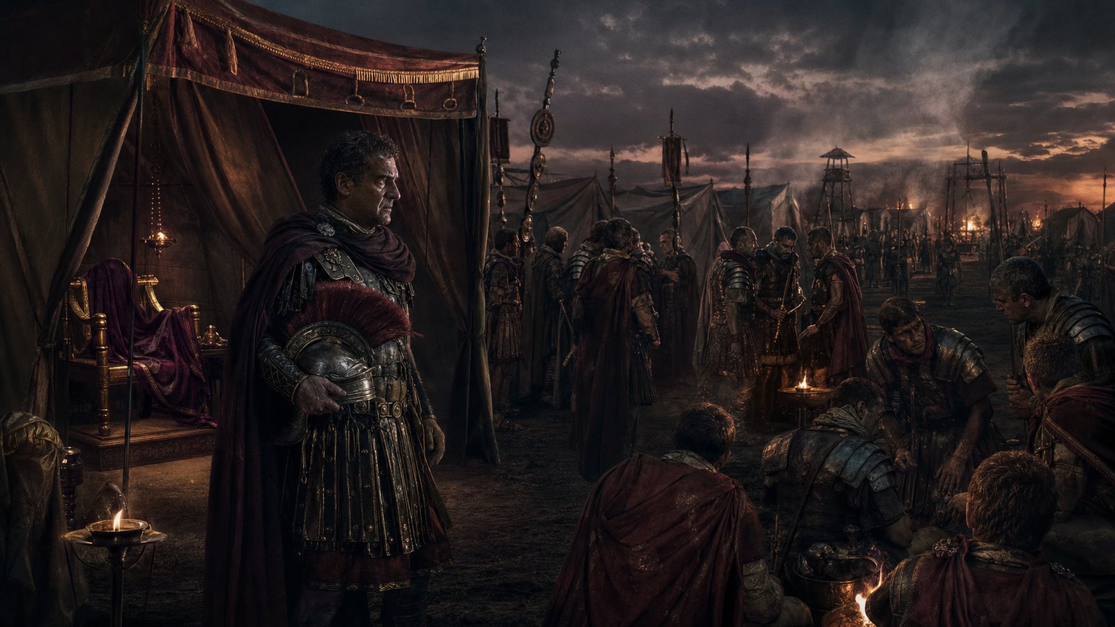 An insider approaches the temporarily isolated emperor while guards and cavalry remain only moments away.