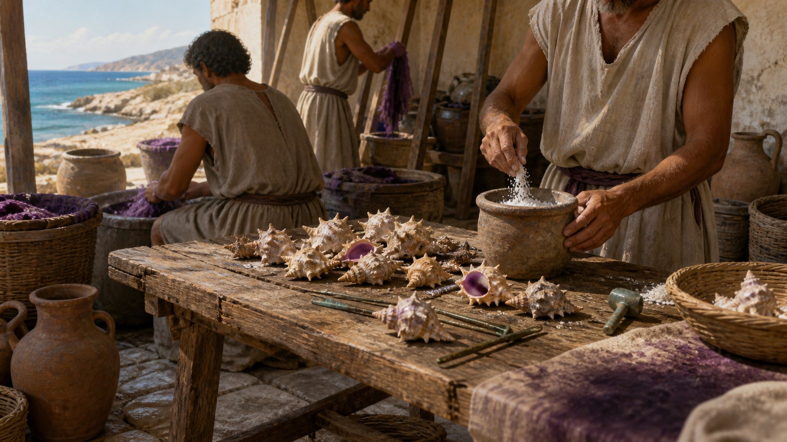 Pliny describes larger shellfish being opened for the dye-bearing tissue while smaller specimens could be crushed together before the material was salted for three days.