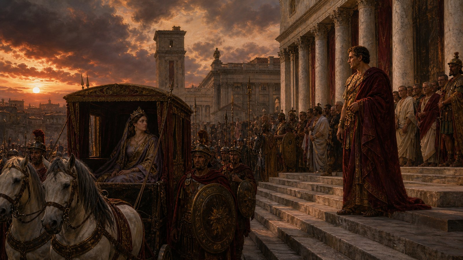The separation worked publicly because both the imperial household and the departing queen were visible to Rome.