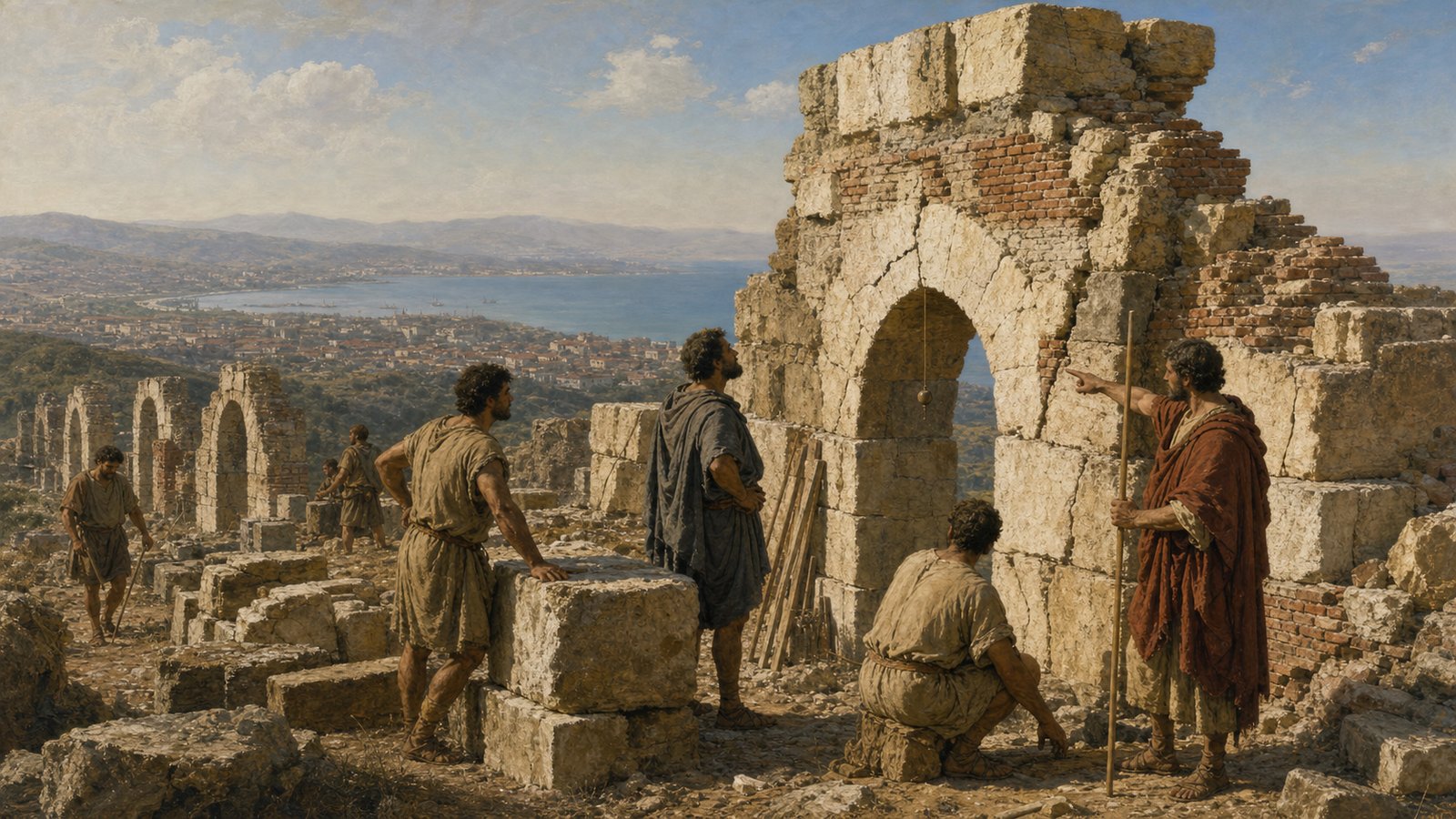 Only a few arches remained from the first failed scheme, leaving Pliny to judge which shaped blocks could be salvaged and where cheaper brick should take over.